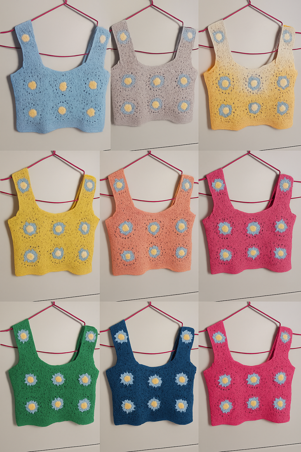 Top de crochet con margaritas – Hecho a mano  (SE HACEN POR EN CARGO ,TIEMPO PARA TEJER 3-5 DIAS)