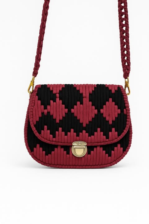 Bolso Rojo Vino con Negro – Hecho a Mano