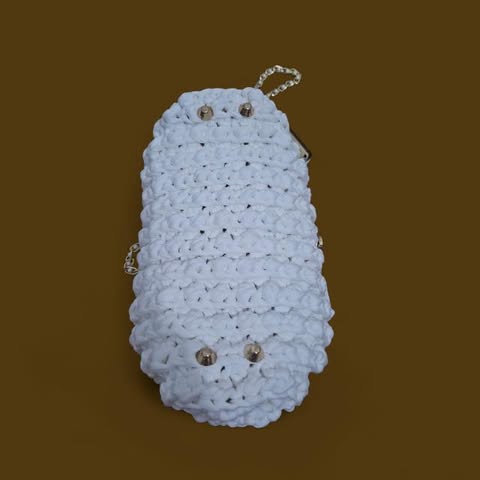 Bolso artesanal tejido a mano- blanco con cadena dorada